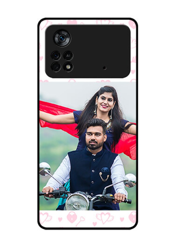 Poco X4 Pro 5G Custom Glass Mobile Case - Pink Flying Heart Design