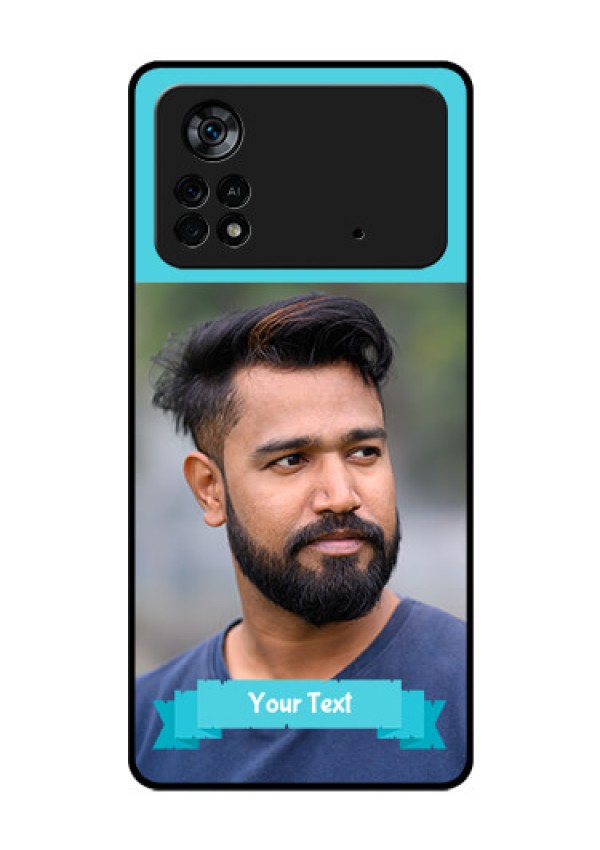 Poco X4 Pro 5G Personalized Glass Phone Case - Simple Blue Color Design