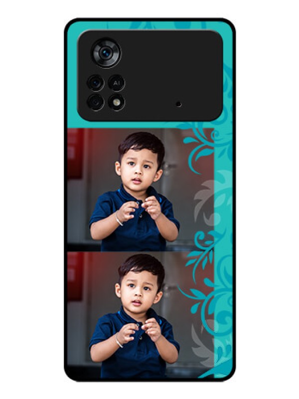 Custom Poco X4 Pro 5G Personalized Glass Phone Case - with Photo and Green Floral Design