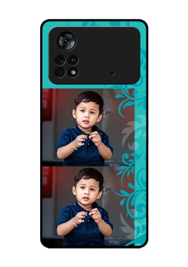 Poco X4 Pro 5G Personalized Glass Phone Case - with Photo and Green Floral Design