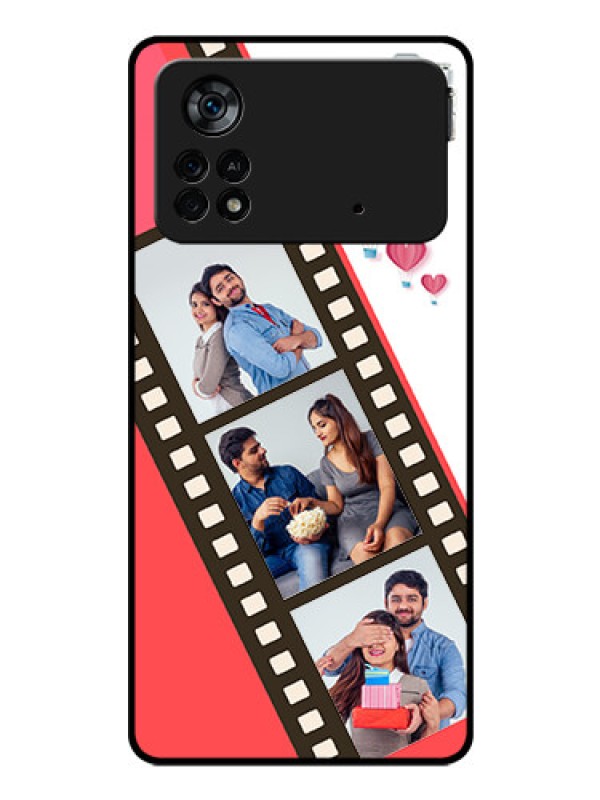 Custom Poco X4 Pro 5G Personalized Glass Phone Case - 3 Image Holder with Film Reel