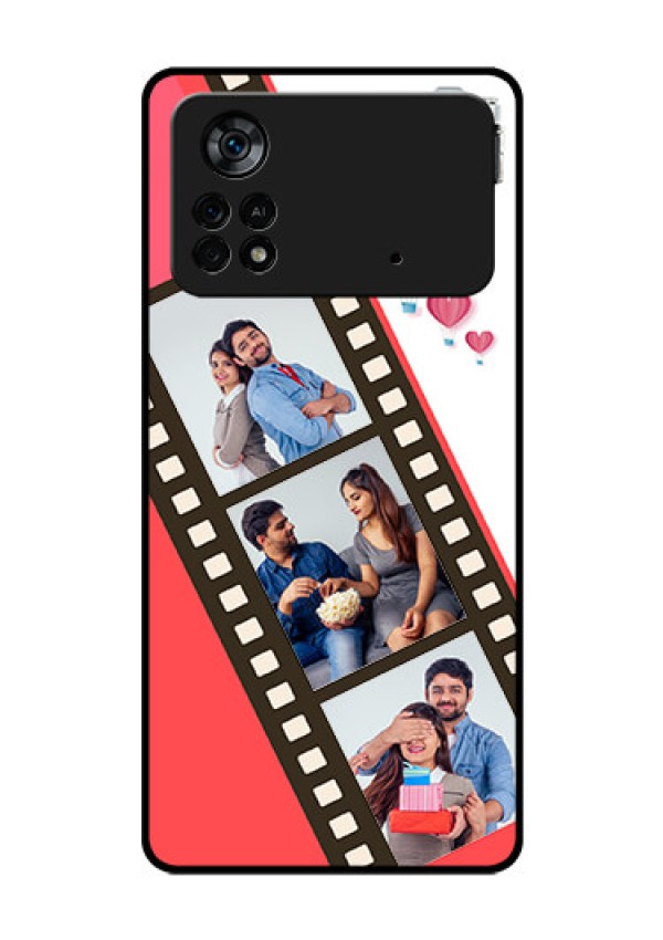 Poco X4 Pro 5G Personalized Glass Phone Case - 3 Image Holder with Film Reel