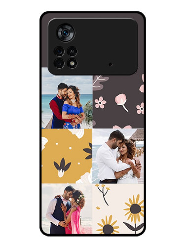 Custom Poco X4 Pro 5G Photo Printing on Glass Case - 3 Images with Floral Design