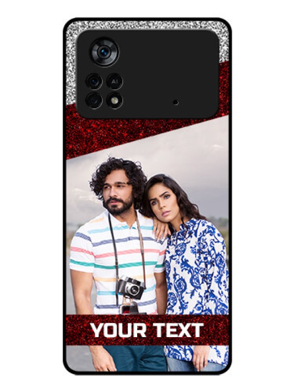 Custom Poco X4 Pro 5G Personalized Glass Phone Case - Image Holder with Glitter Strip Design