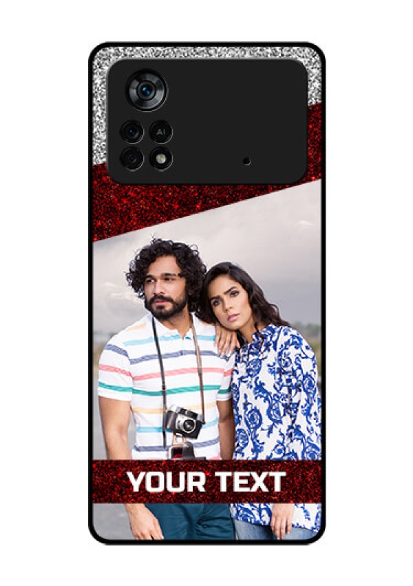 Poco X4 Pro 5G Personalized Glass Phone Case - Image Holder with Glitter Strip Design