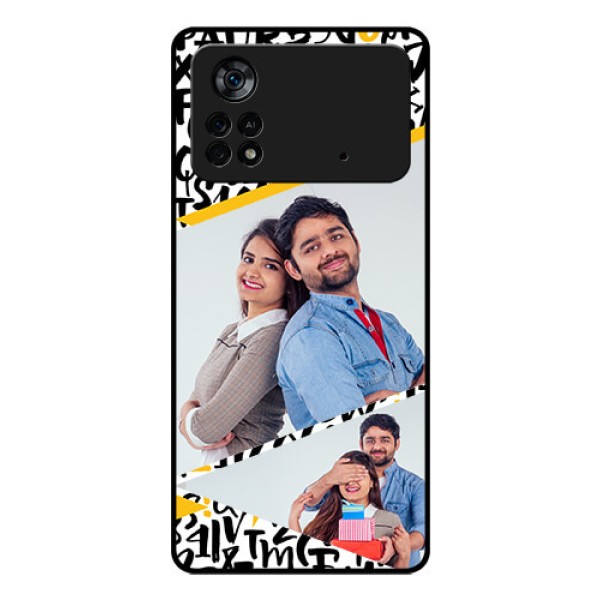 Poco X4 Pro 5G Custom Glass Mobile Case - Letters Pattern Design