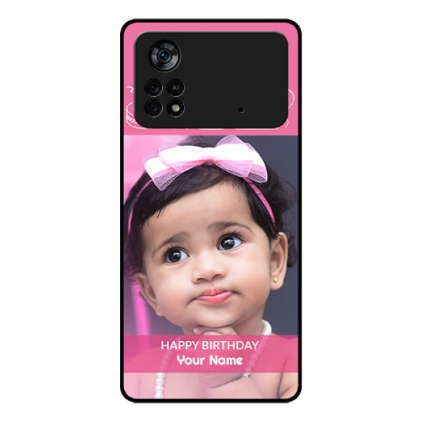 Poco X4 Pro 5G Photo Printing on Glass Case - with Birthday Line Art Design Poco X4 Pro 5G Photo Printing on Glass Case - with Birthday Line Art Design