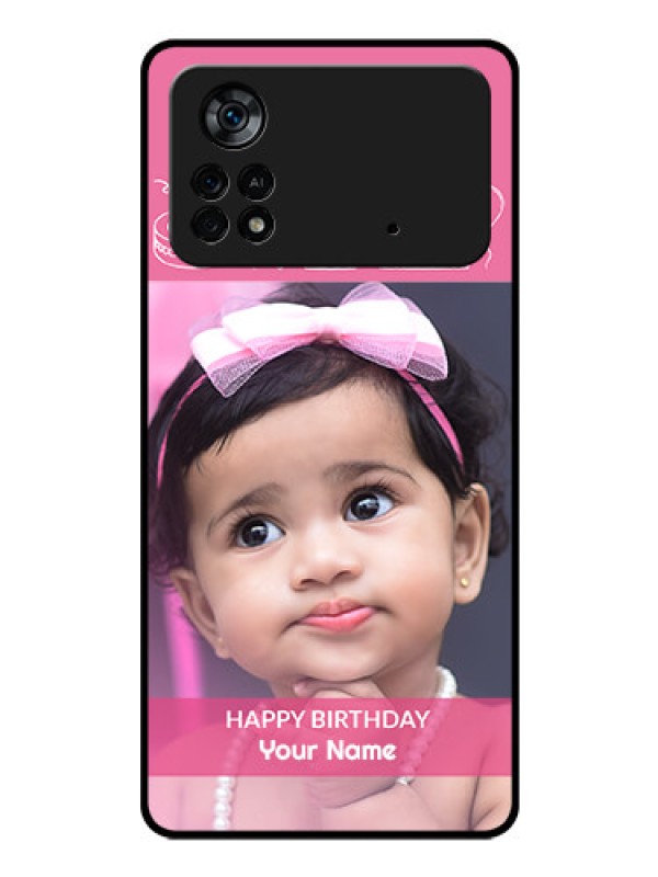 Custom Poco X4 Pro 5G Photo Printing on Glass Case - with Birthday Line Art Design