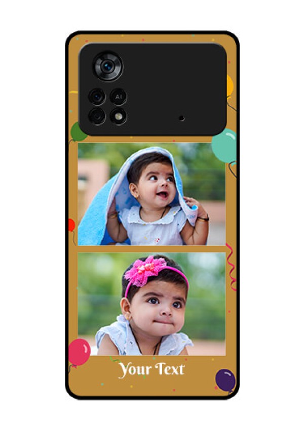 Poco X4 Pro 5G Personalized Glass Phone Case - Image Holder with Birthday Celebrations Design