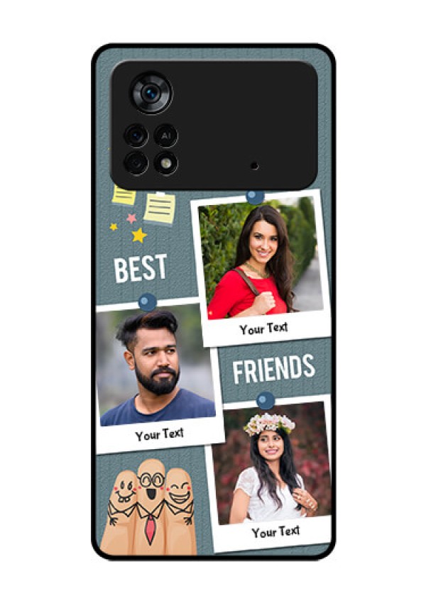Poco X4 Pro 5G Personalized Glass Phone Case - Sticky Frames and Friendship Design