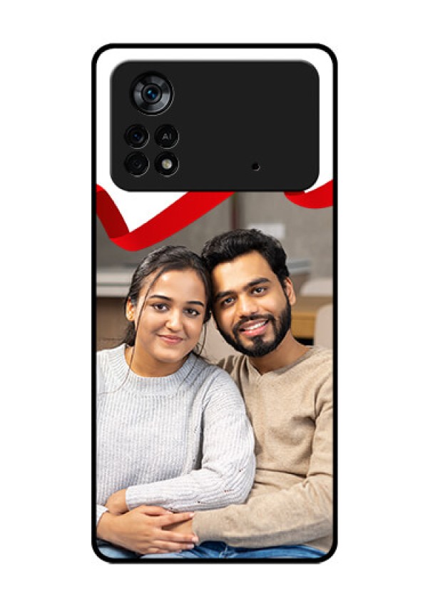 Poco X4 Pro 5G Photo Printing on Glass Case - Red Ribbon Frame Design