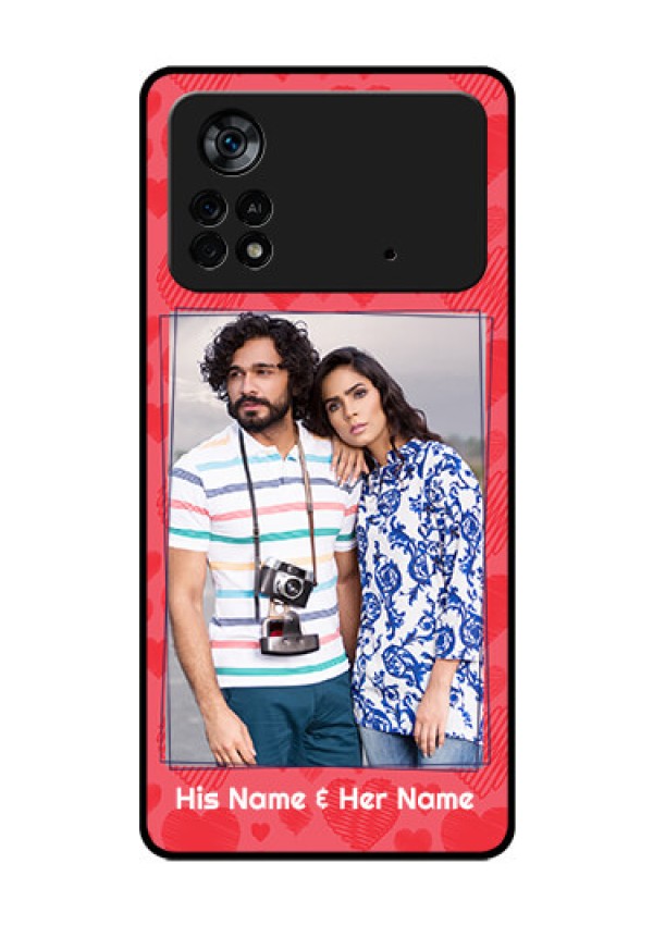 Poco X4 Pro 5G Photo Printing on Glass Case - with Red Heart Symbols Design