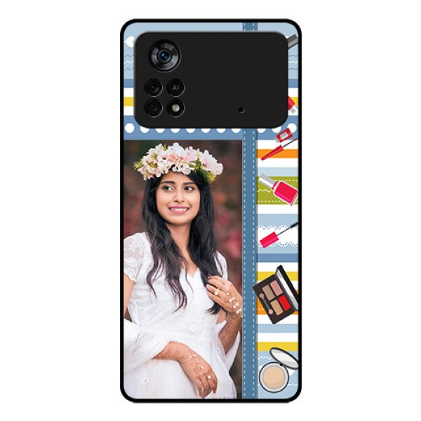 Poco X4 Pro 5G Personalized Glass Phone Case - Makeup Icons Design