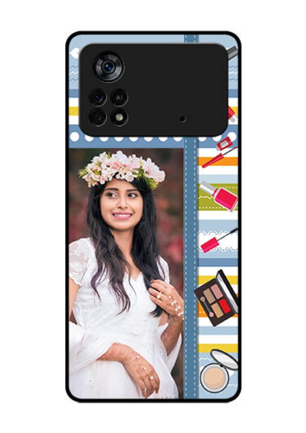 Poco X4 Pro 5G Personalized Glass Phone Case - Makeup Icons Design