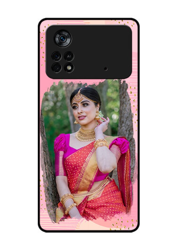 Poco X4 Pro 5G Personalized Glass Phone Case - Gold Glitter Splash Design
