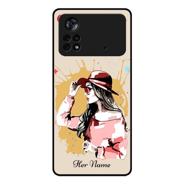 Poco X4 Pro 5G Photo Printing on Glass Case - Women with pink hat Design Poco X4 Pro 5G Photo Printing on Glass Case - Women with pink hat Design