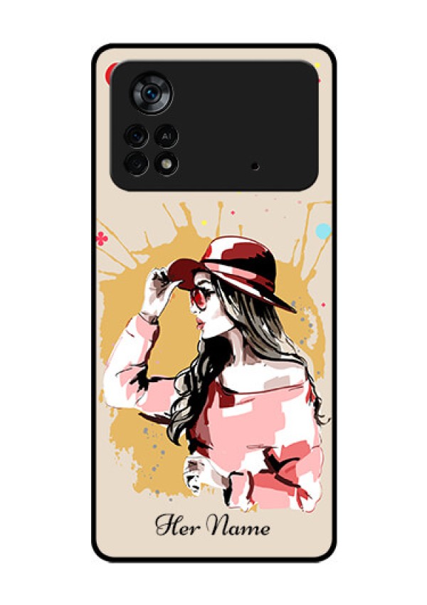 Poco X4 Pro 5G Photo Printing on Glass Case - Women with pink hat Design