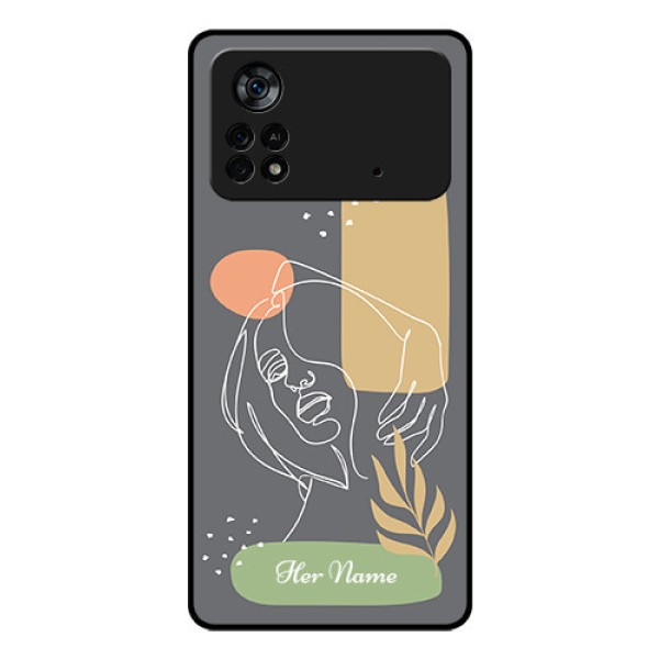 Poco X4 Pro 5G Custom Glass Phone Case - Gazing Woman line art Design Poco X4 Pro 5G Custom Glass Phone Case - Gazing Woman line art Design