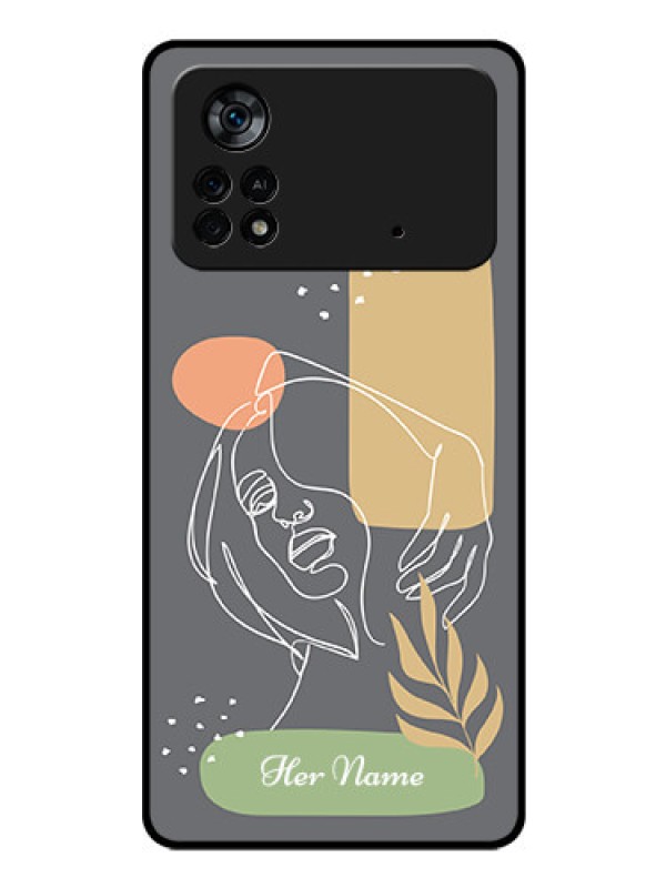 Custom Poco X4 Pro 5G Custom Glass Phone Case - Gazing Woman line art Design