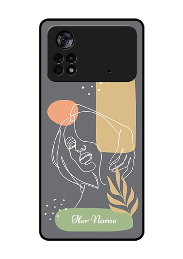 Poco X4 Pro 5G Custom Glass Phone Case - Gazing Woman line art Design