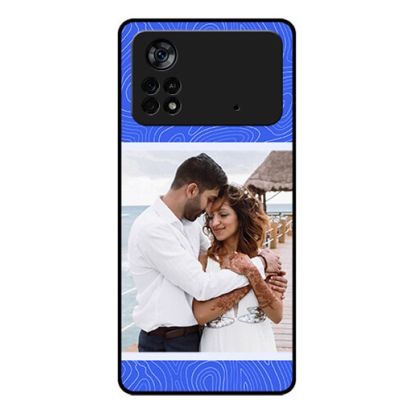 Poco X4 Pro 5G Custom Glass Mobile Case - Curved line art with blue and white Design Poco X4 Pro 5G Custom Glass Mobile Case - Curved line art with blue and white Design