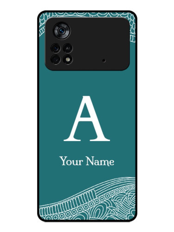 Custom Poco X4 Pro 5G Personalized Glass Phone Case - line art pattern with custom name Design
