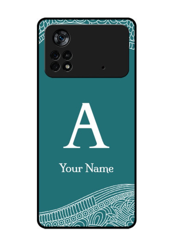 Poco X4 Pro 5G Personalized Glass Phone Case - line art pattern with custom name Design