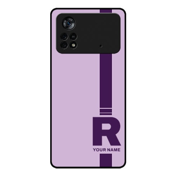 Poco X4 Pro 5G Photo Printing on Glass Case - Simple dual tone stripe with name Design