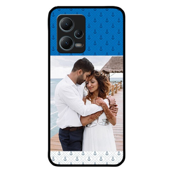 Poco X5 5G Photo Printing on Glass Case - Blue Anchors Design
