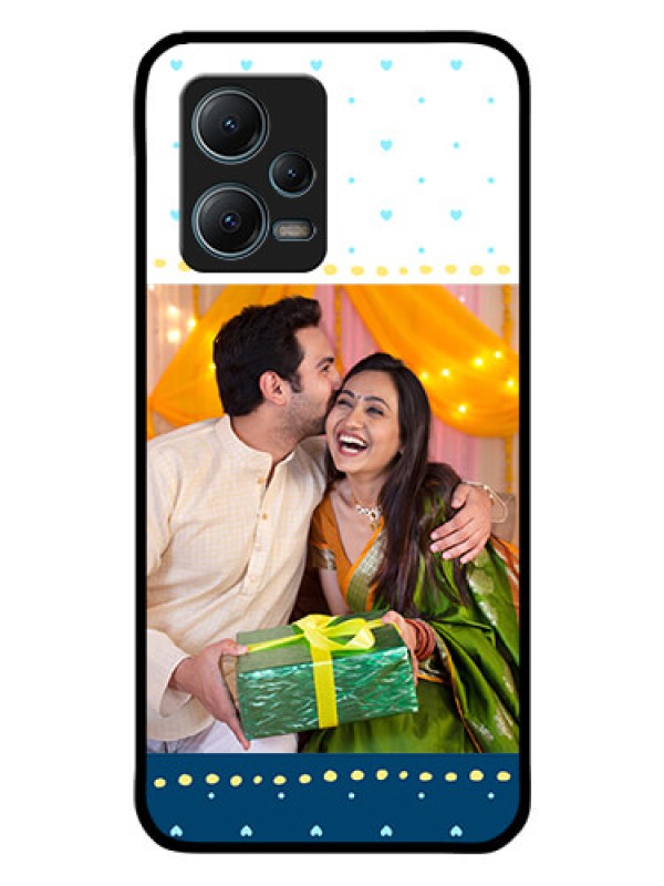 Custom Poco X5 5G Personalized Glass Phone Case - White and Blue Abstract Design