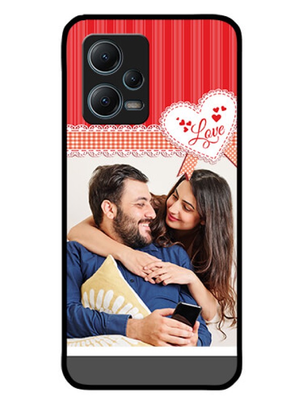 Custom Poco X5 5G Custom Glass Mobile Case - Red Love Pattern Design