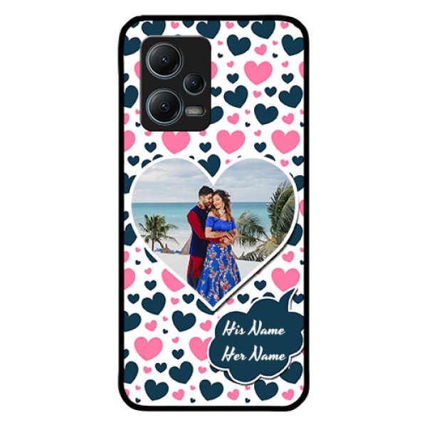 Poco X5 5G Custom Glass Phone Case - Pink & Blue Heart Design