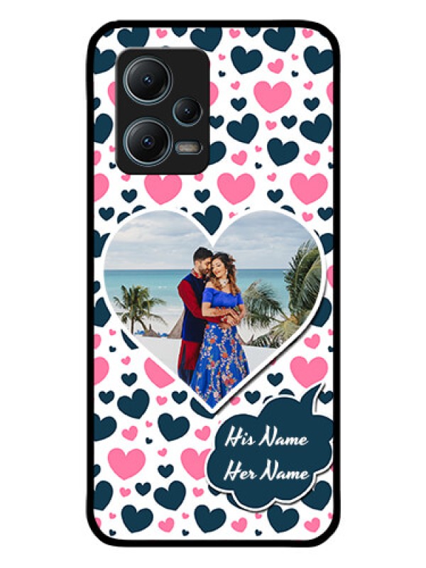 Custom Poco X5 5G Custom Glass Phone Case - Pink & Blue Heart Design