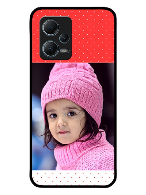 Custom Poco X5 5G Photo Printing on Glass Case - Red Pattern Design