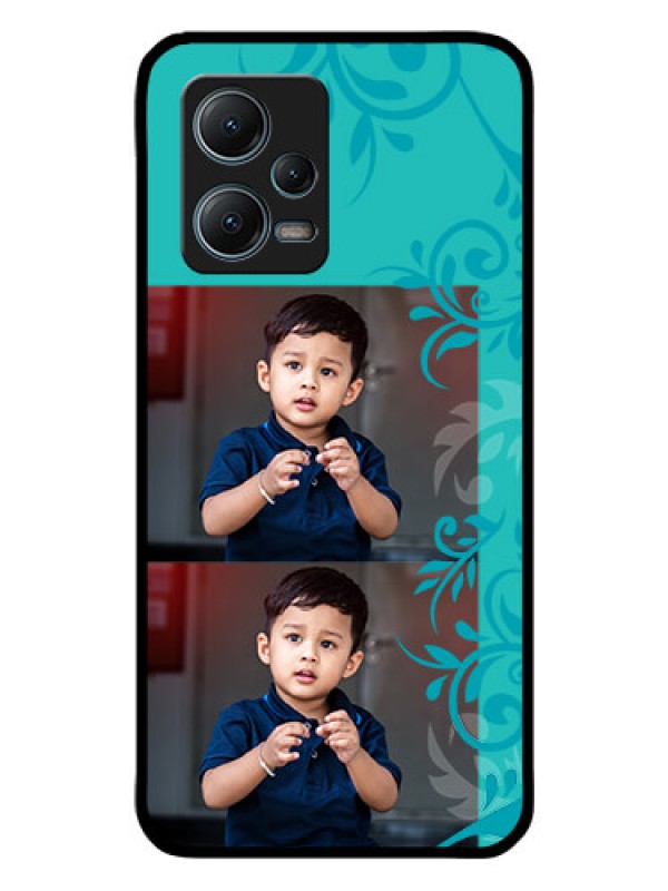 Custom Poco X5 5G Personalized Glass Phone Case - with Photo and Green Floral Design