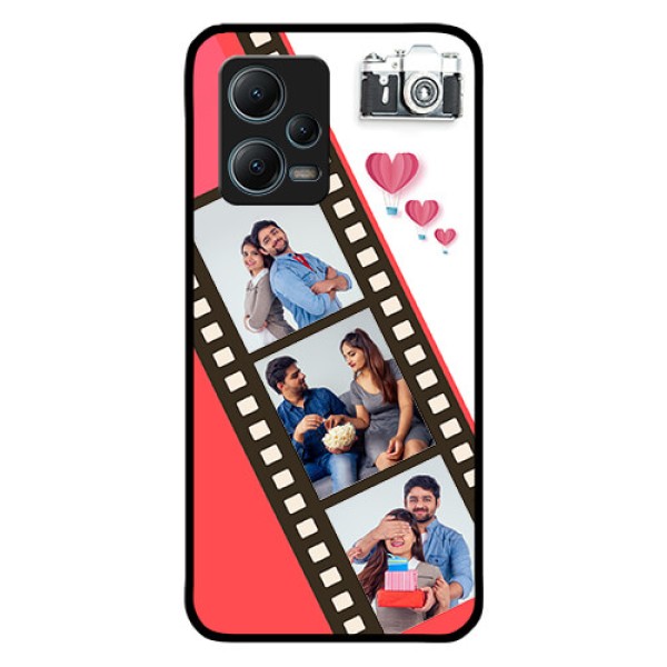 Poco X5 5G Personalized Glass Phone Case - 3 Image Holder with Film Reel Poco X5 5G Personalized Glass Phone Case - 3 Image Holder with Film Reel