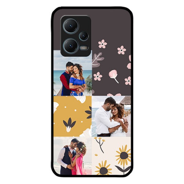 Poco X5 5G Photo Printing on Glass Case - 3 Images with Floral Design Poco X5 5G Photo Printing on Glass Case - 3 Images with Floral Design