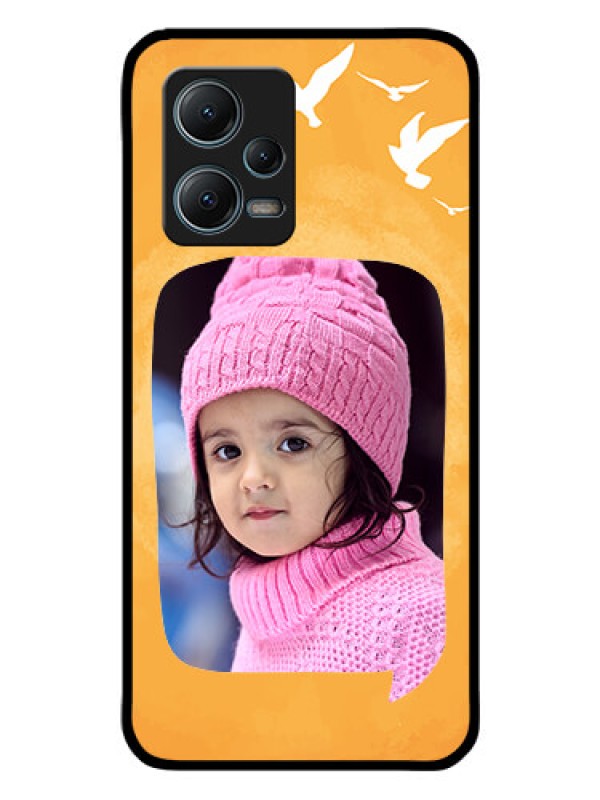 Custom Poco X5 5G Personalized Glass Phone Case - Water Color Design with Bird Icons