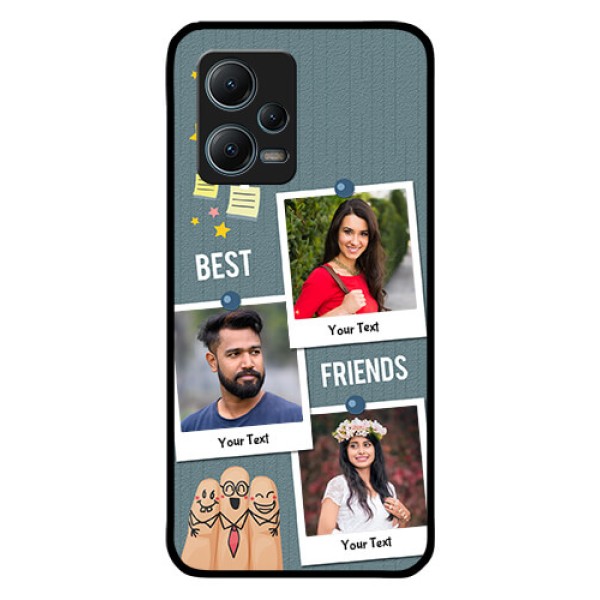 Poco X5 5G Personalized Glass Phone Case - Sticky Frames and Friendship Design Poco X5 5G Personalized Glass Phone Case - Sticky Frames and Friendship Design