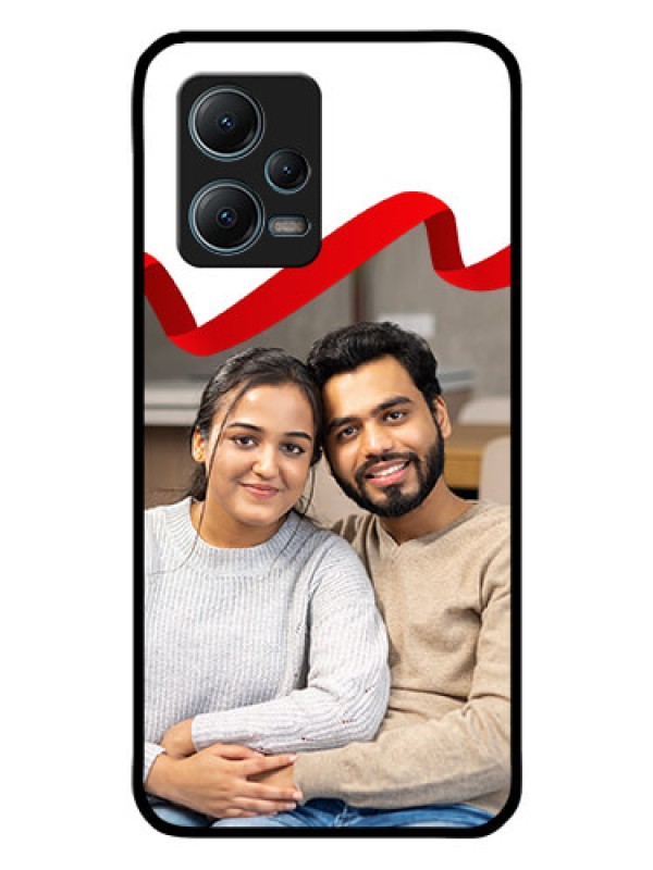 Custom Poco X5 5G Photo Printing on Glass Case - Red Ribbon Frame Design