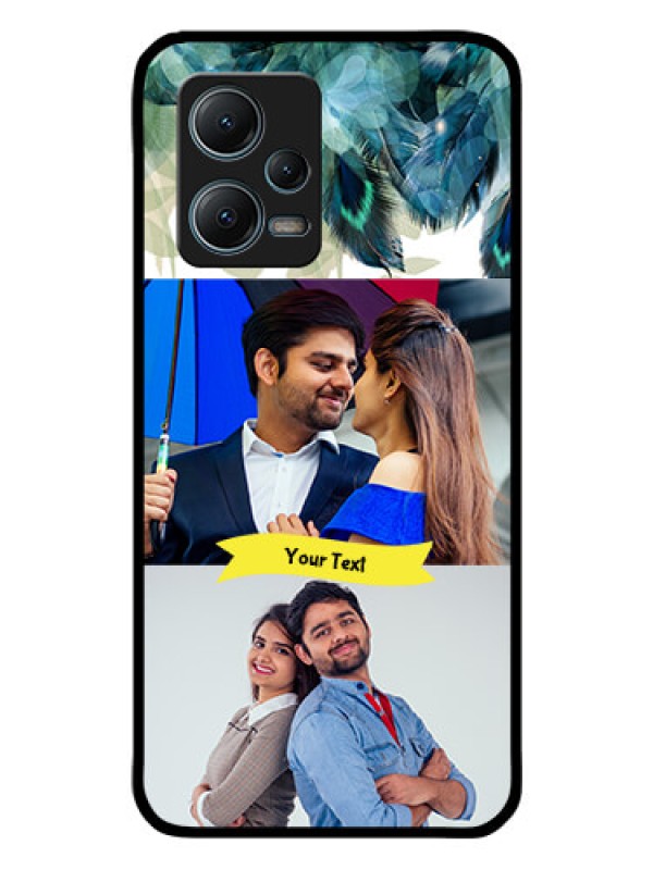 Custom Poco X5 5G Personalized Glass Phone Case - Image with Boho Peacock Feather Design