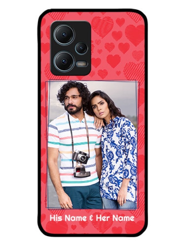 Custom Poco X5 5G Photo Printing on Glass Case - with Red Heart Symbols Design