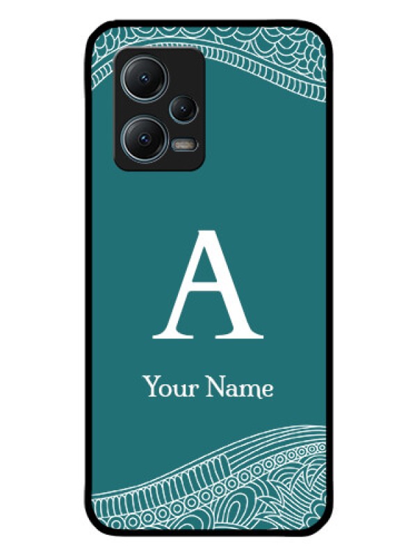 Custom Poco X5 5G Personalized Glass Phone Case - line art pattern with custom name Design