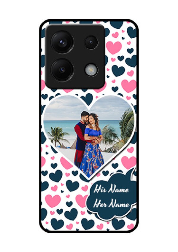 Poco X6 5G Custom Glass Phone Case - Pink & Blue Heart Design
