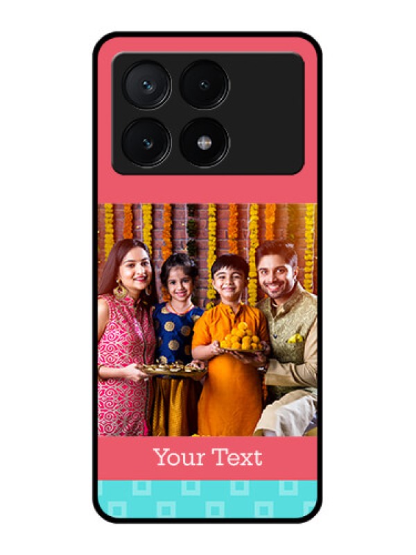 Custom Poco X6 Pro 5G Custom Glass Phone Case - Peach & Blue Color Design