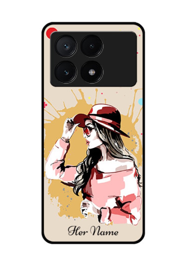 Poco X6 Pro 5G Custom Glass Phone Case - Women With Pink Hat Design