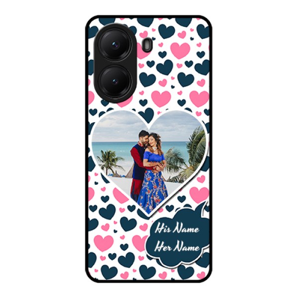 Poco X7 Pro 5G Custom Glass Phone Case - Pink & Blue Heart Design