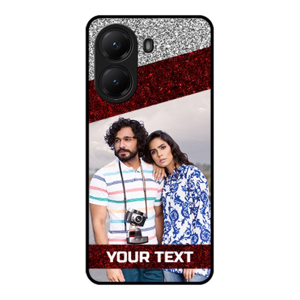 Poco X7 Pro 5G Custom Glass Phone Case - Image Holder With Glitter Strip Design Poco X7 Pro 5G Custom Glass Phone Case - Image Holder With Glitter Strip Design