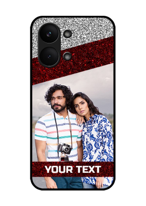 Poco X8 Pro Max 5G Custom Glass Phone Case - Image Holder With Glitter Strip Design