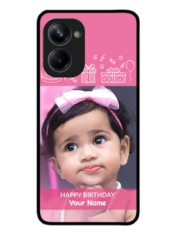 Custom Realme 10 Pro 5G Photo Printing on Glass Case - with Birthday Line Art Design
